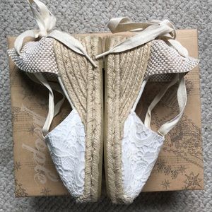 Nearly new Espadrille wedges, with lace top